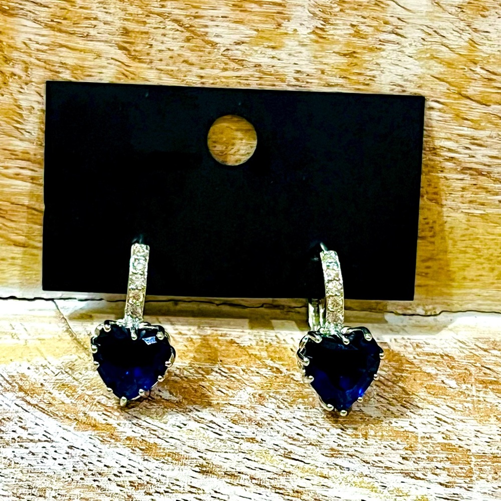 925 Silver Heart Sapphire Earrings